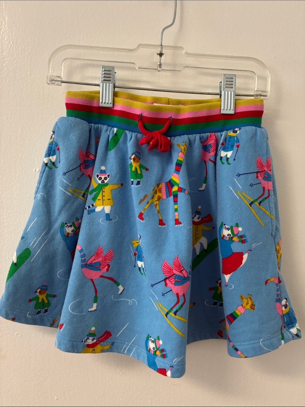 Mini boden Blue Animal Print ski Kids Skirt with Rainbow Waistband